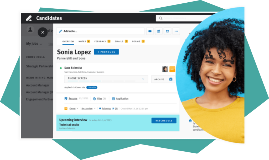 A screenshot of a candidate profile within our applicant tracking syste