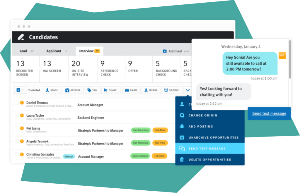 A screenshot of Lever’s recruitment communication software