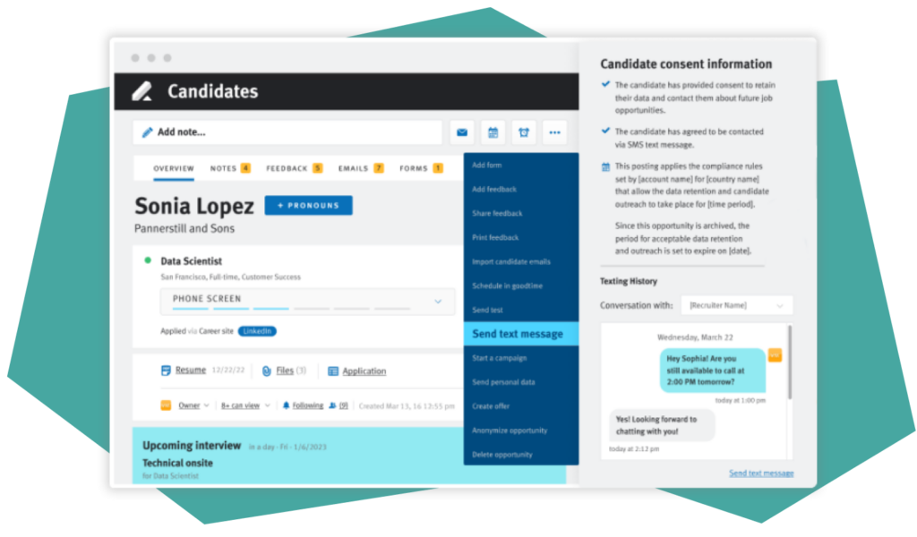 A screenshot of Lever’s recruitment communication software