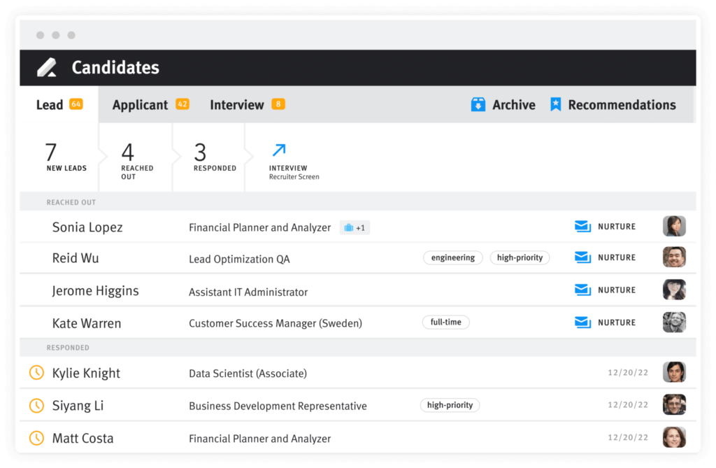lever applicant tracking system job candidates screen